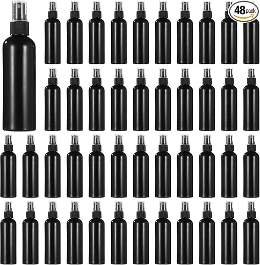 48 Pcs 4 oz Plastic Spray Bottles - 120 ML Travel Size, Fine Mist Sprayers, Ideal for Perfumes, Cosmetics, Cleaning Solutions, and More, Black
