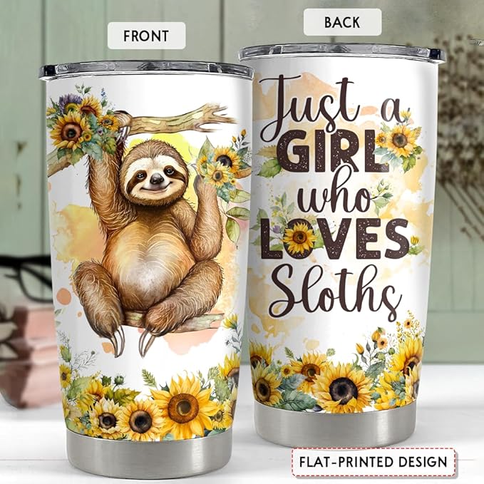 SANDJEST Sloth Tumbler 20oz Girl Loves Sloths Stainless Steel Insulated Tumblers Coffee Travel Mug Cup Gift for Women Girls Teen Birthday Christmas
