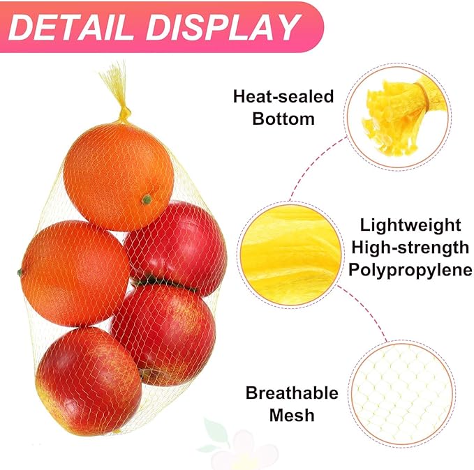 uxcell 100PCS Reusable Mesh Produce Bags, 13.8 Inches Egg Hatching Bags Washable Breathable Fruit Net Stretchable Mesh Netting Storage for Seafood Vegetable Onion Grocery Shopping, Yellow