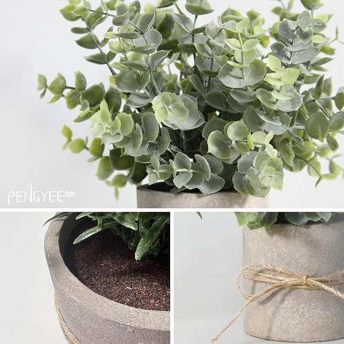 4 Pack Small Fake Plants for Bathroom Decor, Artificial Plants Indoor, Faux Plants Indoor Eucalyptus Rosemary for Home Kitchen Farmhouse Office Room Decor