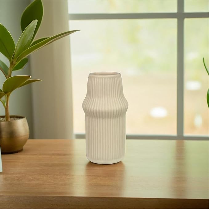 Young's Inc Textured Stoneware Vase with Ribbed Design – Modern Organic Decorative Flower Vase for Table Centerpiece, Shelf, or Mantel, 7” Tall