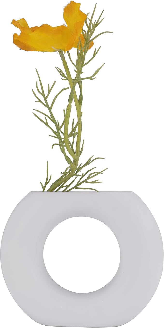 Sagebrook Home Modern Ceramic Vase - Minimalist Round Hollow Stoneware Decorative Accent for Home, Office, Bedroom, Living Room - 5" White