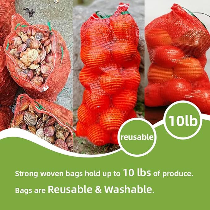 10 lb Mesh Onion Bags 100pcs, 11"×18" Mesh Produce Bags Hanging Reusable Breathable Vegetable Storage Net Bag with Drawstring for Onions Potatoes Citrus Crawfish, Red (Pack of 100)