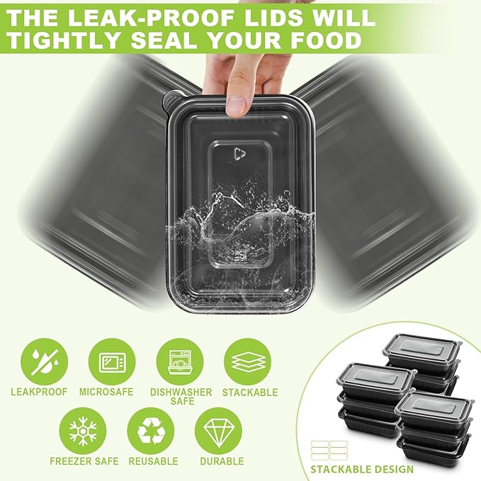 50-Pack Meal Prep Containers, 25 Oz 1-Compartment to go Food Containers with Lids, Reusable Lunch Box |BPA Free|Stackable, Microwave/Dishwasher/Freezer Safe