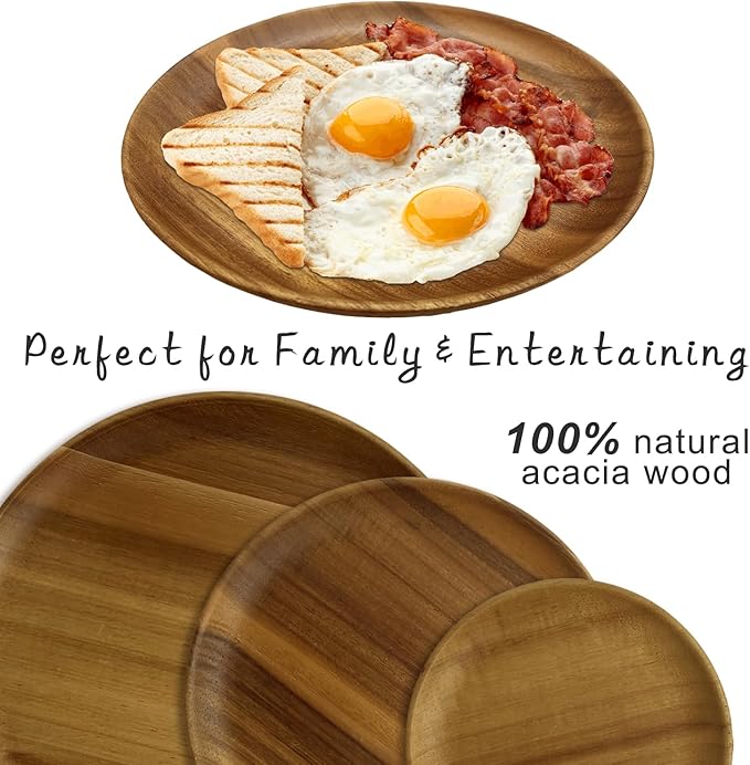 MinBoo Wooden Acacia Plates set of 3, 9-6Inch Wood Acacia Serving Trays, Farmhouse Kitchen Plates, Reusable Wooden Dishware for Dining, Appetizers, Snacks, Parties (oval)
