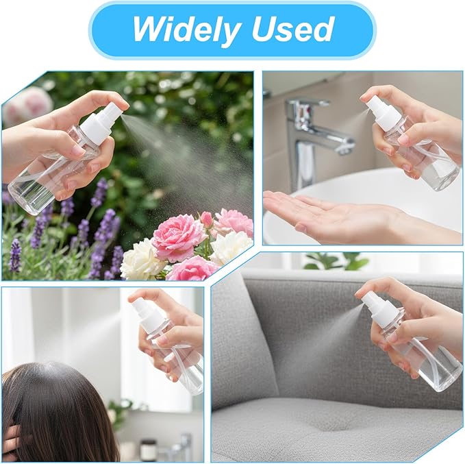 4Pcs Small Spray Bottle, Travel Spray Bottle, Clear Empty Mini Travel Plastic Bottles Fine Mist, Refillable Containers Perfume Travels Bottles for Perfumes and Cosmetics