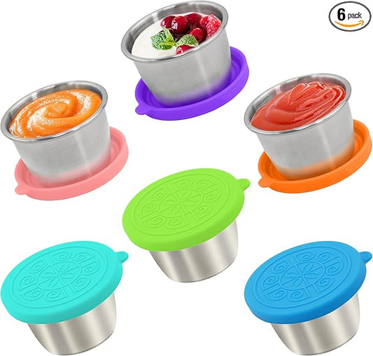 6x2.7 Oz Salad Dressing Container to Go,Handy Leakproof Stainless Steel Meal Prep Containers Reusable,Sauce Containers for Lunch Box, Picnics, Travel, Office and Kitchen Storage