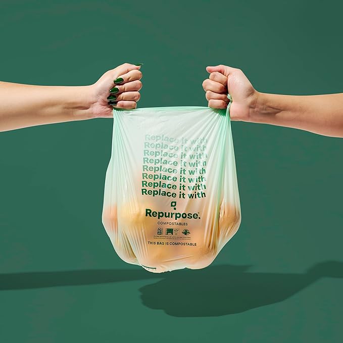 Repurpose 3 Gallon Compostable Small Bin Trash Bags, 100 Bags, BPI Certified, Leak-Proof, FDA Approved, Recyclable Packaging