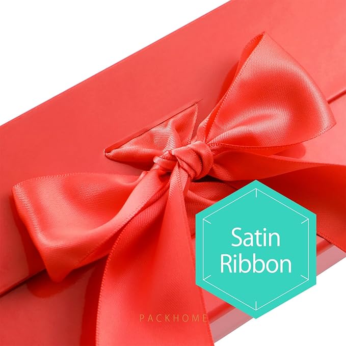 PACKHOME 17x14.5x5.5 Inches, 3 Extra Large Gift Boxes with Lids, Magnetic Closure Boxes with Ribbon for Clothes and Large Gifts (Glossy Red)