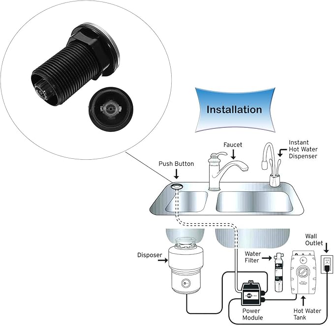 𝟐𝟎𝟐𝟓 𝙐𝗽𝒈𝒓𝒂𝒅𝒆𝒅 Sink Top Push Button with Air Hose Replacement, Air Switch Button for Garbage Disposal Air Actived Switch Sink Garbage Disposal Parts by Ketofa