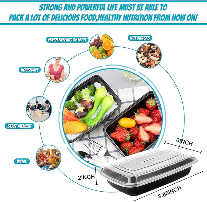 Meal Prep Container, 26 oz [50 Pack]-Single 1 Compartment Food Meal Prep Containers Reusable, BPA Free Extra-thick disposable Food Storage Containers with Lids Microwave Dishwasher Freezer Safe