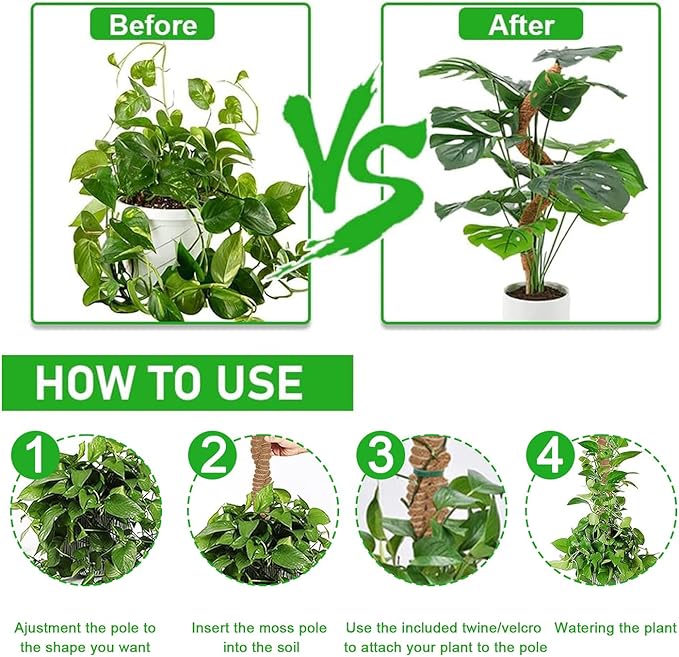 2Pcs 47" Moss Pole for Plants Monstera, Coco Coir Moss Poles Bendable Plant Poles for Climbing Plants Growth Upward, Moss Stick Plant Support Stakes for Tall Indoor Potted Plants (2 Pack 47 Inch)