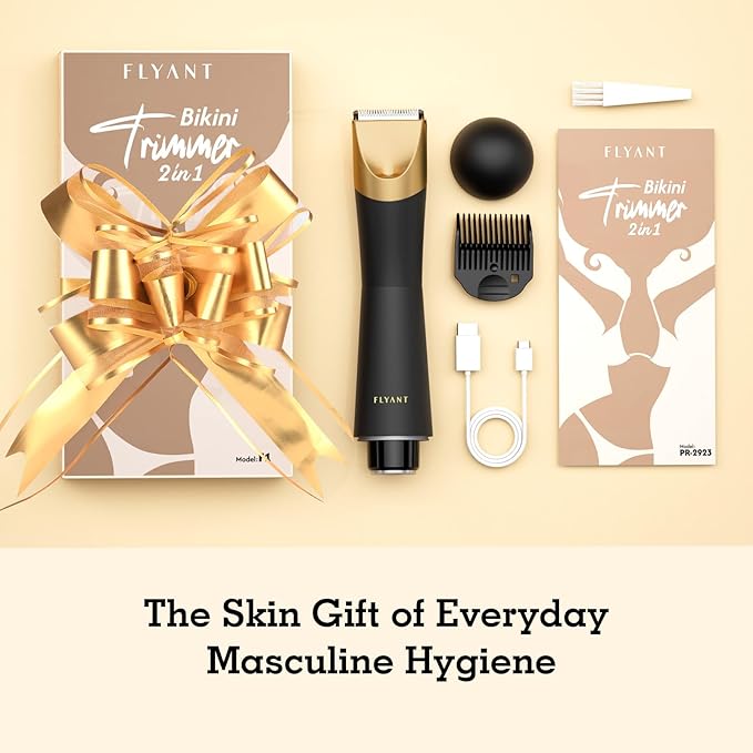 Bikini Trimmer for Women, 2 in 1 Electric Shaver for Women, Bikini Razor Waterproof IPX7 with LED, Pubic Hair Trimmer for Leg Arm Underarm Bikini Area, Christmas Gift Box for Friends - Black Gold