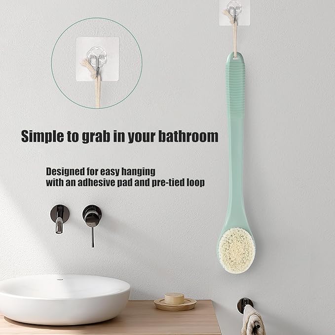 17-Inch Back Scrubber for Shower, Anti-Slip Exfoliating Body Brush for Bath, Gentle Back Brush for Shower for Men, and Women, Cleaning Skin for Smooth, Glowing Skin (Pea Green)