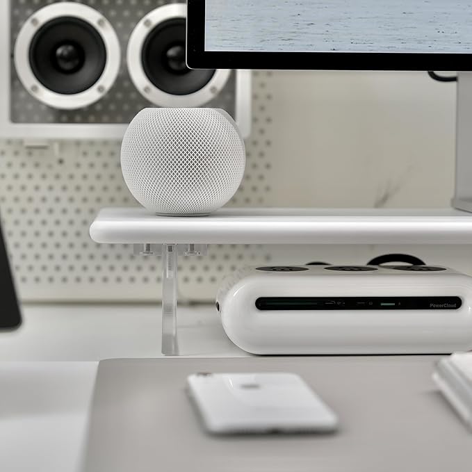 Bamboo Monitor Stand Riser with Acrylic Legs for Desk, 31.5 Inches Desktop Shelf Supports for PC Computer Monitor, Laptops, Printer, Speakers (White)