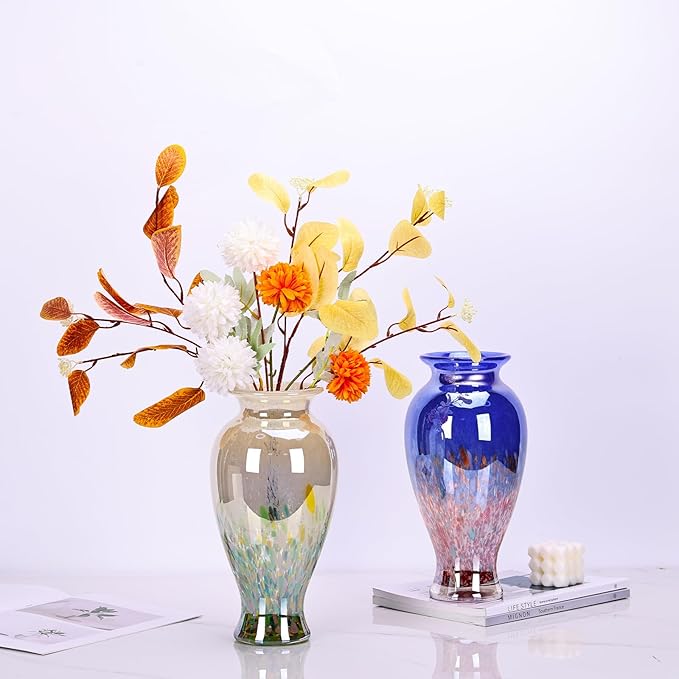 Blown Glass vase, Unique Glass vase, Colorful Bottle Decorative vase for Home Living Room Dining Table re Office Wedding entryway Desktop Decorative Flower vase. (Blue)
