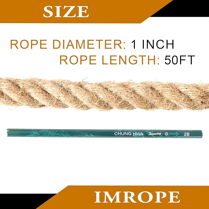Versatile 1 Inch x 50 Ft Jute Rope from IMROPE: Perfect for DIY Projects, Home Decor, Gardening and Relaxing in a Hammock.