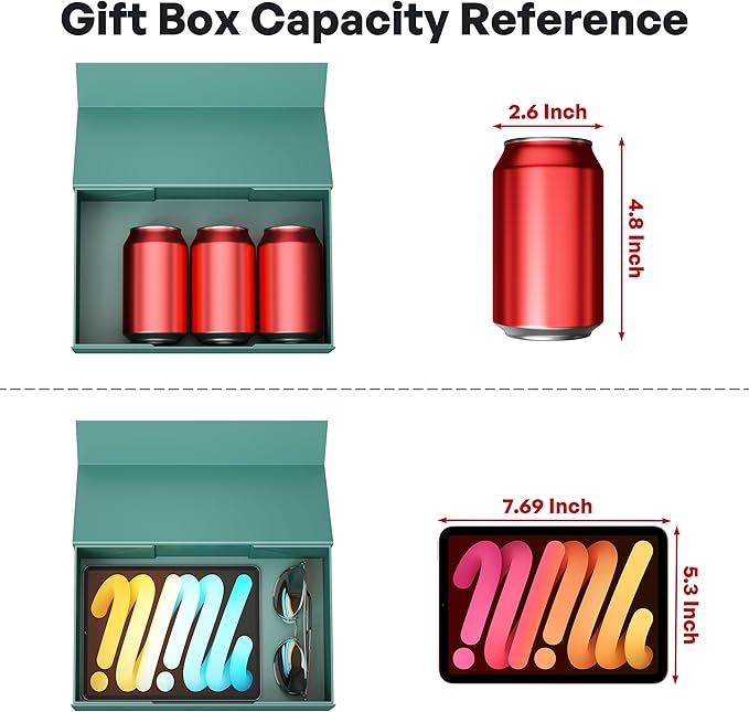 Green Gift Box, 9.5x6x3'' Gift box for Presents with Lids Magnetic Closure Rectangle Collapsible for Bridesmaid Proposal Box, Wedding, Christmas, Halloween, Birthday Gift Packging