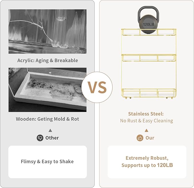 Bathroom Organizer Countertop Perfume Organizer Makeup Organizer Cosmetics Storage Display Rack Vanity Tray Dresser Stainless Steel Gold Shelf White Marble Ceramic Tray