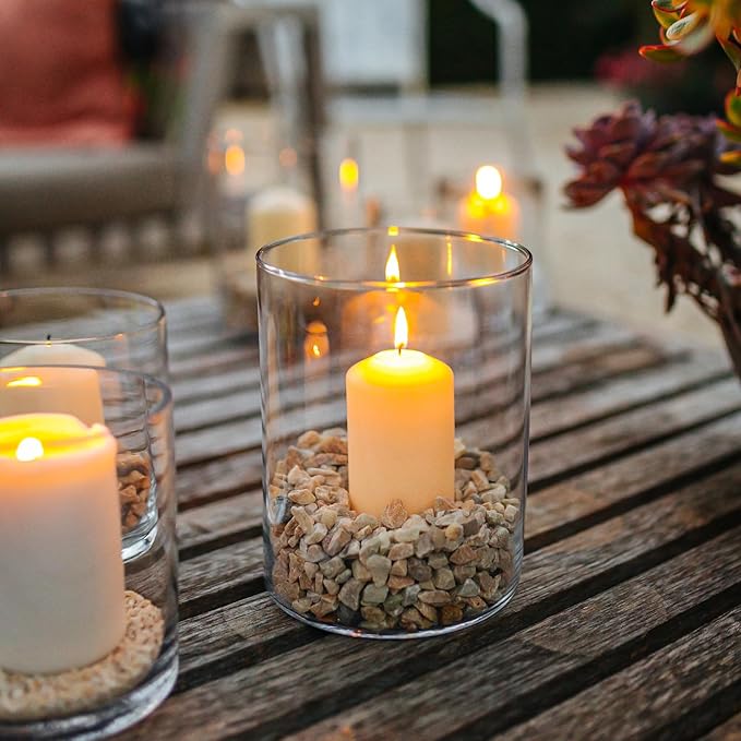 2Pcs Glass Vases for Centerpieces, Cylinder Flower Clear Vase Bulk Hurricane Candle Holder Fall Vase Filler Set with LED Light for Wedding Table Centerpieces Autumn Farmhouse Decoration