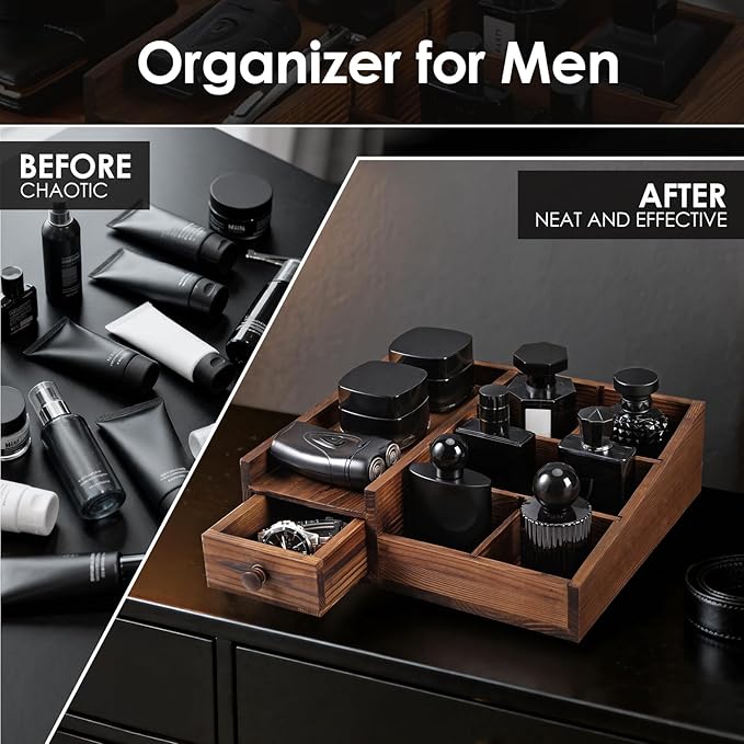Organizer for Men,Bathroom Countertop Organizers,Perfume Organizer,Cologne Organizers,Bathroom Storage,Restroom Organization,Perfume Stand,GIFS for Men,Adjustable Partition(Bourbon Brown)