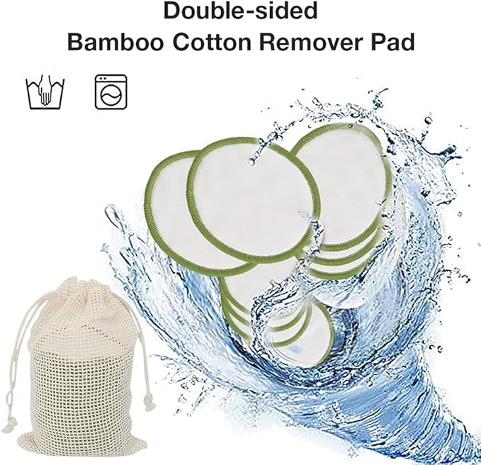 20Pcs Reusable Makeup Remover Pads, Bamboo Washable Cotton Rounds with Cotton Laundry Bag and Round Box for Storage for Eye Face Makeup Remover Eye Shadow Mascara Lipstick (1)