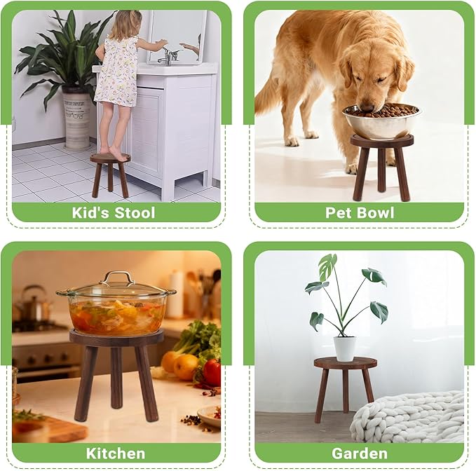 4-Pack Wood Plant Stands Indoor Outdoor, Heavy Duty 6-12 Inch Flower Pot Holder Stand, Natural Camphor Pine Wood Modern Large Plant Stool for Multiple Potted Plants, Home Office Garden & Bar Decor