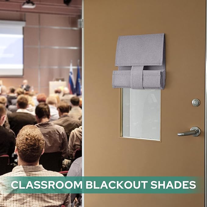 HOMEIDEAS Classroom 100% Linen Blackout French Door Curtains, Classroom Door Window Cover, Privacy Shades Thermal Insulated Small Window Covering, 1 Panel, W8 X L36 Inch, Light Gray