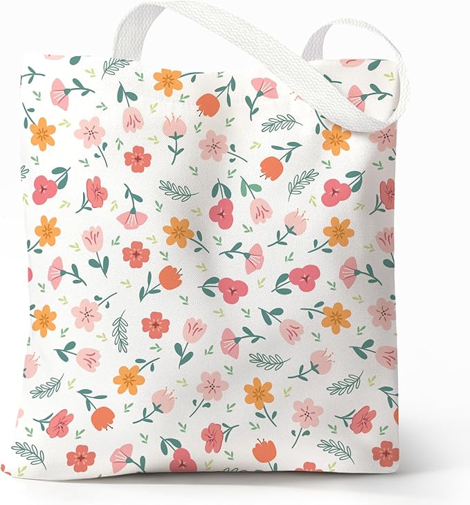 Cute Aesthetic Canvas Tote Bag for Women, Reusable Foldable Shopping Cotton Shoulder Totebag with Zipper Pocket