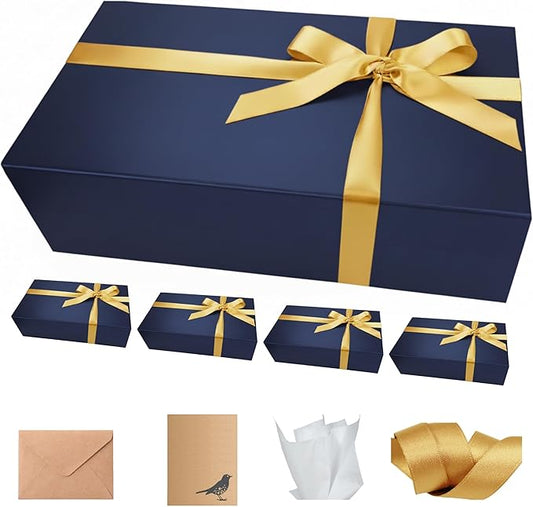 CECOBOX - Gift Boxes with Lids for Presents 11"x7.5"x3" - Matte, Collapsible Magnetic Closure Gift Box - Groomsmen & Bridesmaid Proposal Boxes, Wedding, PR, Birthdays, Holidays (Navy)