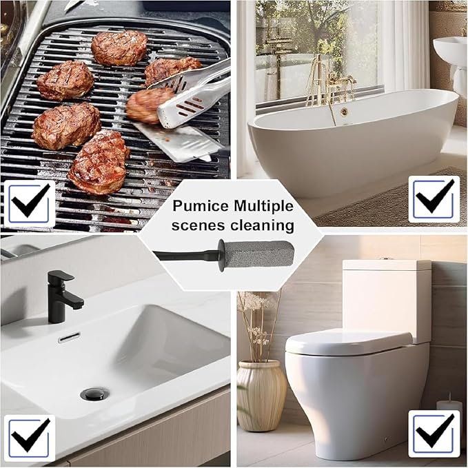 Toilet Pumice Stone for Cleaning, Toilet Bowl Pumice Stone, Extra Long Handle Toilet Bowl Cleaners for Removing Hard Stain Lime. Ideal for Toilet Bathroom Sink Grill Pool(2 Pack Black)