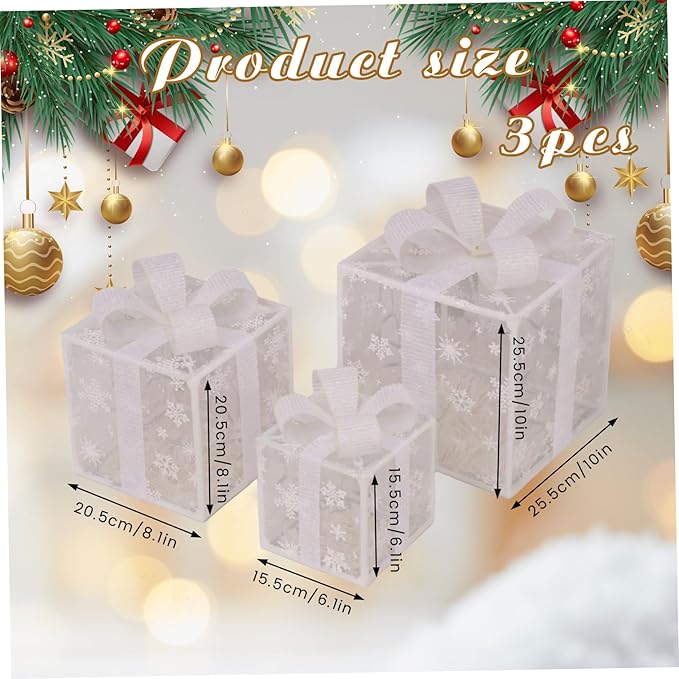 Gcroet Christmas Lighted Gifting Boxes 3PCS/Set LED Warm White Christmas Decorations Snowflakes Box Battery Operated for Holiday, Indoor, Yard, Home, Lawn Decor...