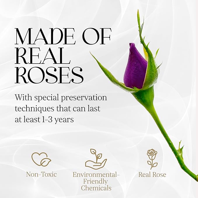 GLAMOUR BOUTIQUE 7 Flower Forever Heart Shape Box - Preserved Roses Gift for Her, Preserved Flowers, Purple