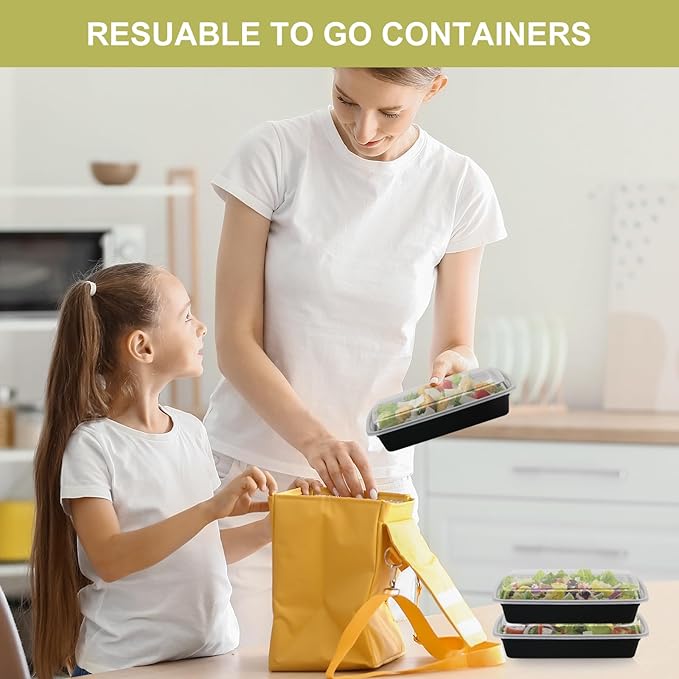 Meal Prep Containers 38oz 50 Pack Plastic To Go Food Containers, Disposable To Go Containers with Lids BPA Free, Microwave/Dishwasher/Freezer Safe