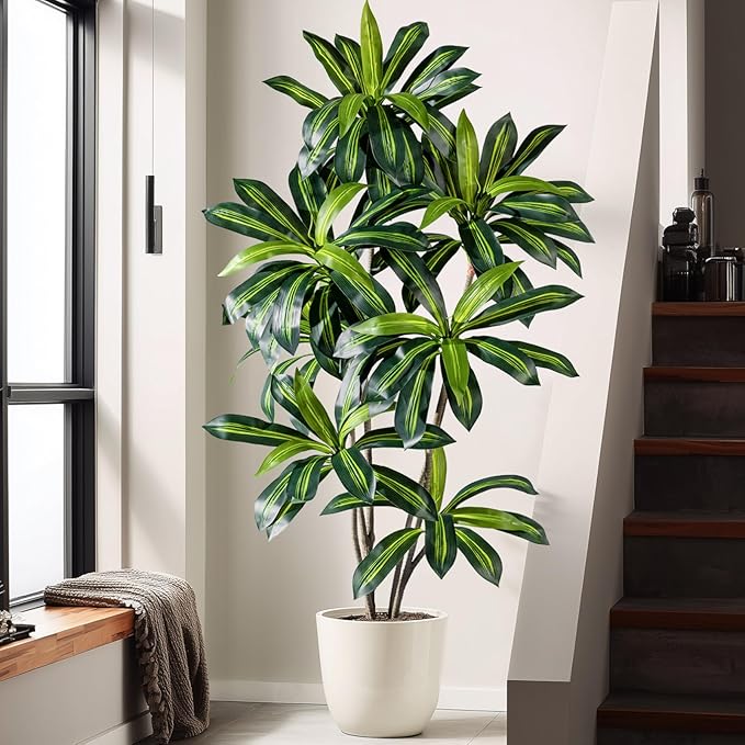 Artificial Dracaena Plant 6FT - Realistic Fake Dracaena Tree Tall Large Faux Silk Plants Fake Floor Potted Artificial Plants for Home Decor, Office Plants