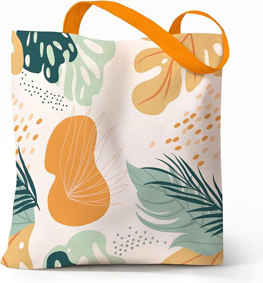 Cute Aesthetic Canvas Tote Bag for Women, Reusable Foldable Shopping Cotton Shoulder Totebag with Zipper Pocket