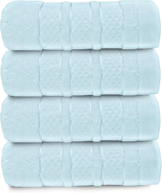 Premium Towel Set: Super absorbent, quick-drying, soft, plush. Features hanging loop, fade-resistant, eco & skin-friendly dyes. Luxury dobby design for bath or spa. (Blue, Bath Towel Set of 4)