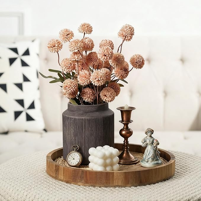 Rustic Ceramic Vase Set of 2, 5.9in Ceramic Flower Vase for Home Decor, Brown Terracotta Pottery Vase Decorative for Living Room, Coffee Table, Farmhouse, Fixwal