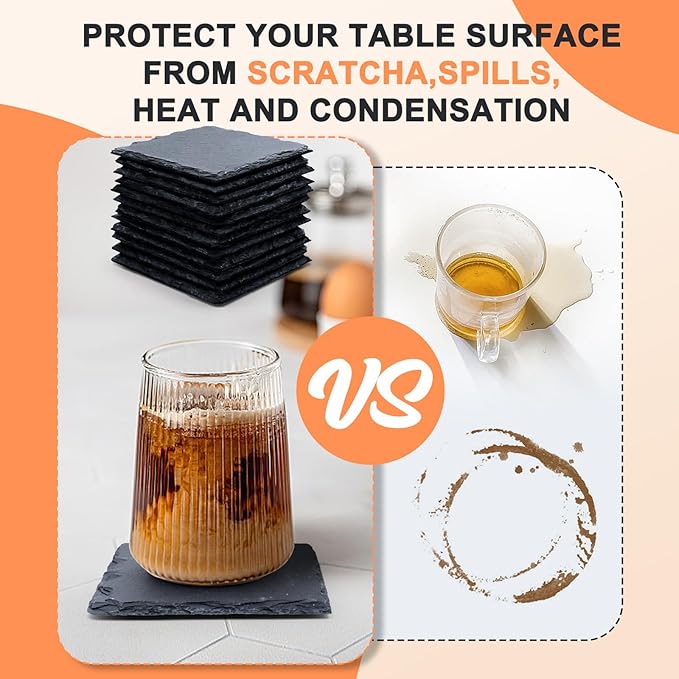 24 PCS Slate Drink Coasters, Cymuber 4 Inch Black Coasters Stone Cup Coaster Bulk Set, Laser Engraving Blanks Handmade Coaster for Halloween, Christmas, Home Decor Drink Bar Kitchen Gifts