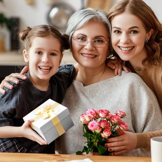 Bengnkes White Gift Box Small Gift Boxes with Lids for Presents 4 Packs Square Luxury Nesting Gift Boxes with 17ft Ribbon for Birthday Bridesmaid Wedding Christmas Proposal