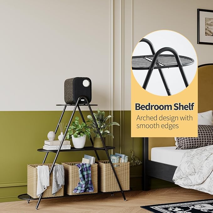 Plant Stand for Patio, 3-Tier Metal Plant Shelf–Indoor/Outdoor Display Rack for Multiple Pots, Heavy Duty Plants, Garden Flower Organizer (Black)