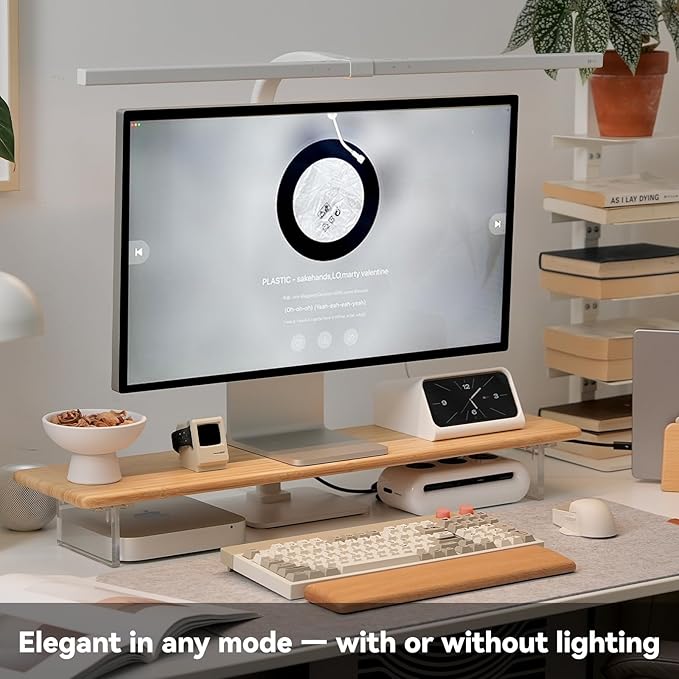 Bamboo Monitor Stand Riser with RGB Lights,31.5 Inches Desktop Shelf with Acrylic Legs Supports for Desk, PC Computer Monitor, Laptops, Printer, Speakers (Natural)