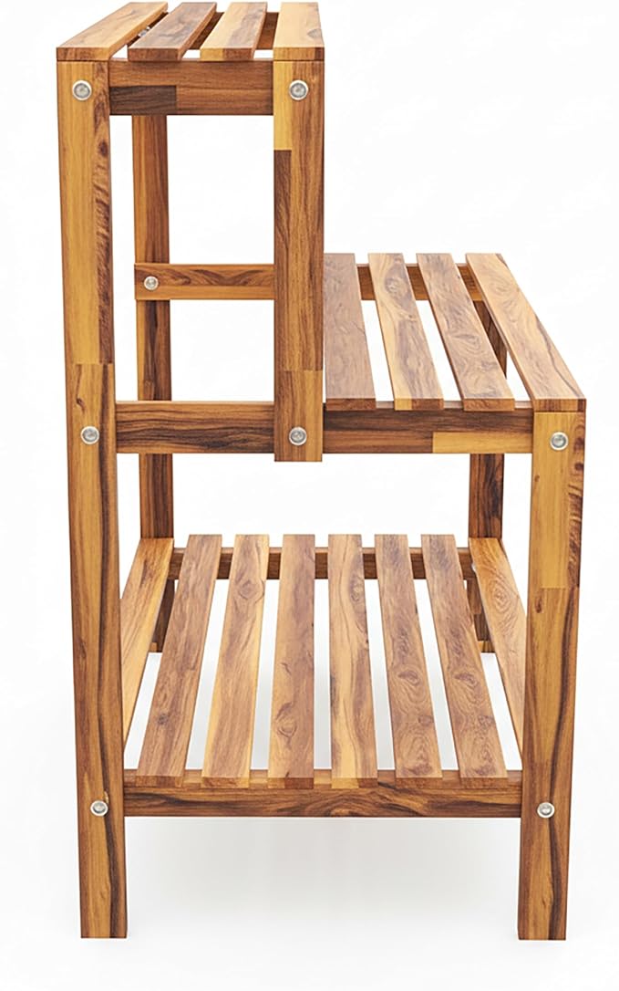 Rustic Acacia Wood Plant Stand, Multi-Tier Indoor Outdoor Corner Display Shelf, Wooden Flower Pot Holder for Home Garden Patio