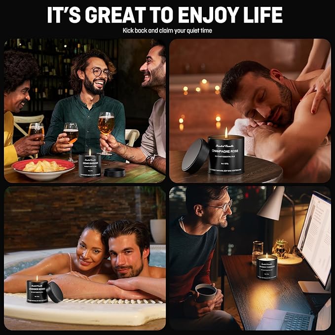 Scented Candles Gift Set for Men | 6 Pack Soy Wax Candles with Matte Black Tins | Men‘s Aromatherapy Candles for Home, Work,Party | Men Jar Candle Set Gifts for Father's Day and Christmas