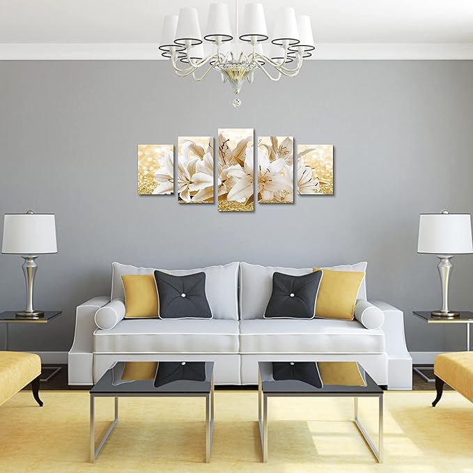 LUDUHU Modern Flower Theme Wall Art - Abstract Orchid Canvas Wall Decor Flower Abstract Painting Still Life Canvas Wall Art for Home Decor (H,Oversize 40x20inch)