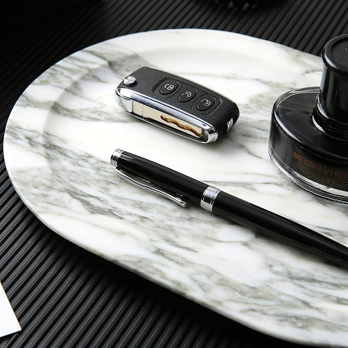 Natural Marble Decorative Tray Bathroom Counter Perfume Organizer Vanity Tray for Home Decor, Jewelry Candle, Coffee Table, Soap Holder Dresser Countertop Accessories 8"x11" Carrara