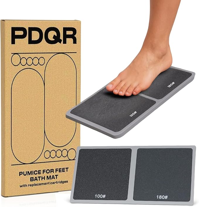 Premium Pumice Mat for Feet with 100 & 180 Grit Stones, Callus Remover and Exfoliator for Smooth Heels and Toes, Gentle Durable Foot Care Tool for at-Home Pedicure and Spa Softness