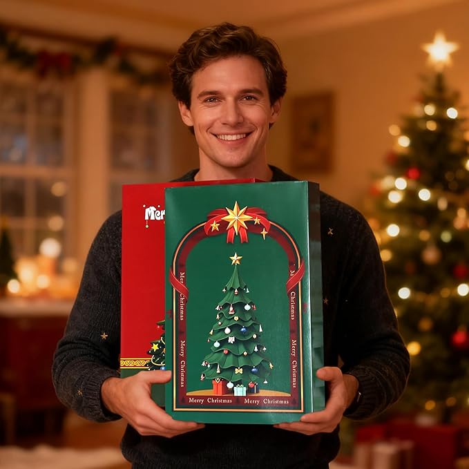 joyhalo 24 Pack 14.5" Christmas Gift Boxes with Lids for Presents, 6 Designs Gift Boxes Bulk,White Gift Wrapping Boxes for Clothes,Shirts,Robes,Sweaters and Socks