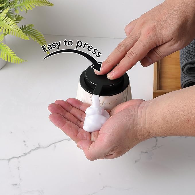 12Oz Foam Hand Soap Dispenser - Modern Ceramic Foaming Soap Dispenser with Easy-to-Press Pump, Reusable and Refillable Liquid Dish Soap Dispensers for Bathroom & Kitchen, Marble Brown