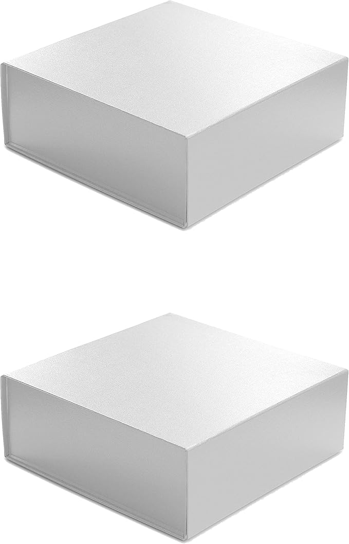 CECOBOX - Gift Boxes with Lids for Presents 8"x8"x3.1" - Matte, Collapsible Magnetic Closure Gift Box - Groomsmen & Bridesmaid Proposal Boxes, Wedding, PR, Birthdays, Holidays (White Leatherette)